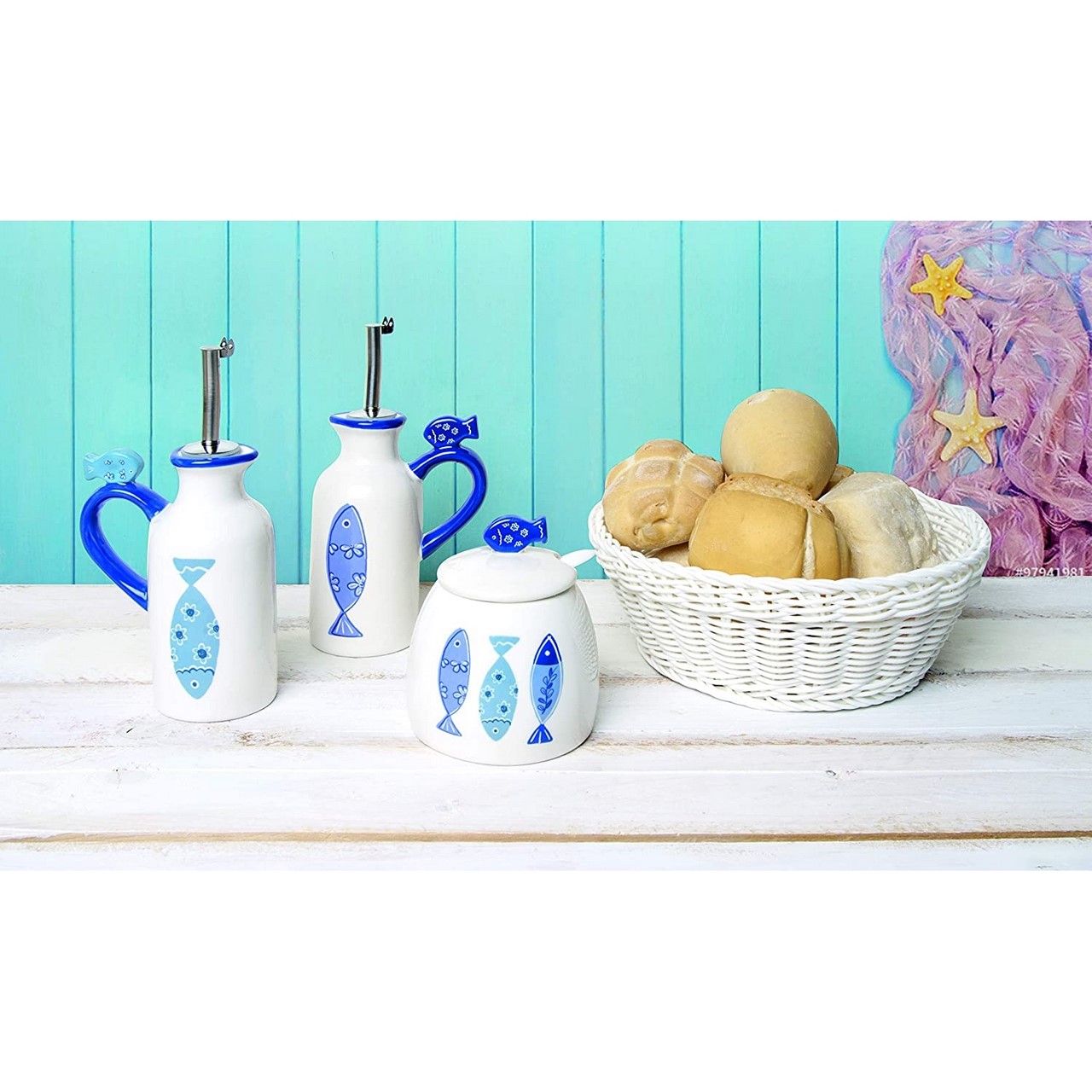 Bol à fromage en céramique blanc bleu océan Excelsa